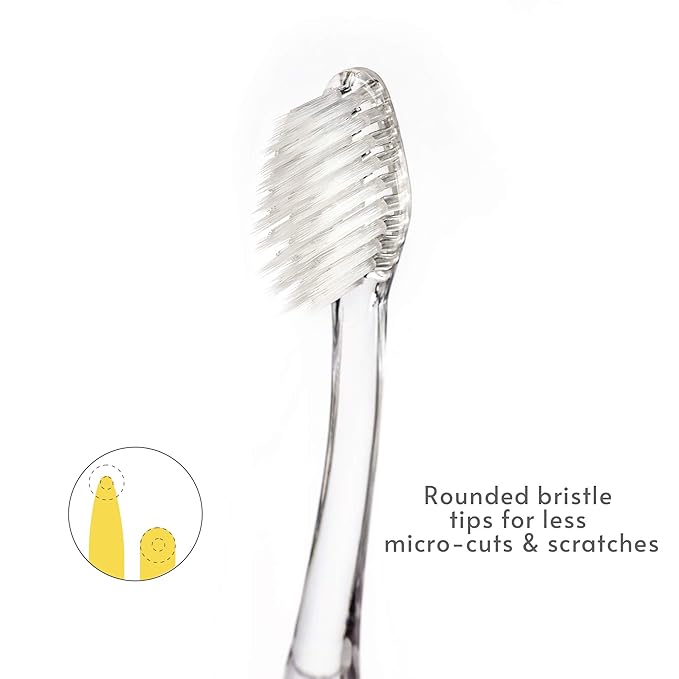 Nano-b Manual Toothbrush for Adults with Sensitive Gums, Silver Soft/Medium Bristles, Travel Case, Crystal