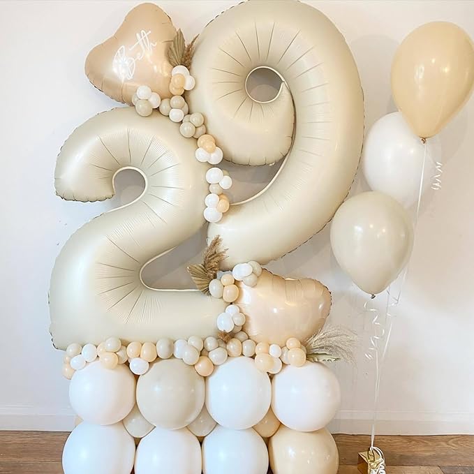 40 Inch Cream Number 9 Balloon, Beige Large 9th Birthday Balloons, Digital 9 Cream White Giant 9 Foil Balloon Helium for Boys Girls 9th Birthday Decorations Anniversary Baby Shower Party Decoration