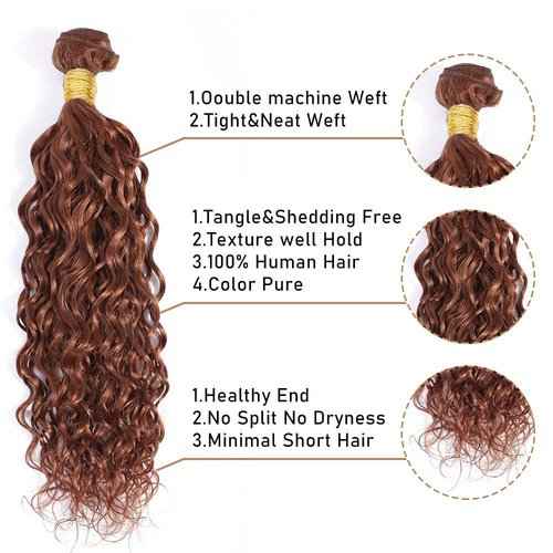 Brown Bundles Human Hair Water Wave Human Hair Bundles Color 30 Water Bundles 24 26 28 inch Brown Wet and Wavy Brazilian Hair Weave Bundles Unprocessed Brazilian Virgin Hair Extension