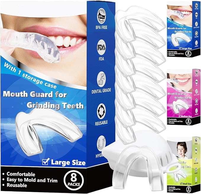 Mouth Guard for Teeth Grinding, Pack of 8 Moldable Mouth Guards for Clenching Teeth, Comfortable Night Guard for Adult Men Sport Athletic, Whitening Tray