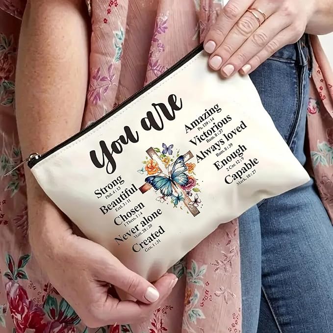 GRITOSE Small Cosmetic Bag for Women，Encourage Makeup Bag for Girls，Surprise Gift Birthday Gift for Friend Student，Blue Butterfly designs White Nurse Cosmetic Travel Pouch
