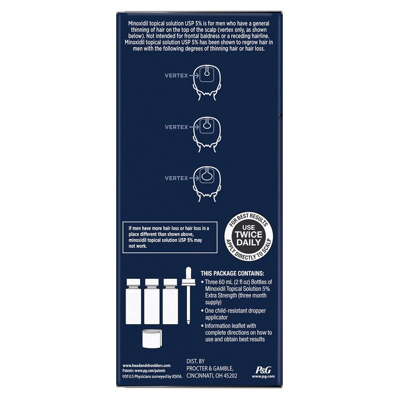 Head & Shoulders Scalp X 5% Minoxidil Hair Regrowth 2x Daily Leave-On Treatment for Men's Thinning Hair & Hair Loss, 3-Month Supply, 2 Fl Oz Each, (Set of 3)