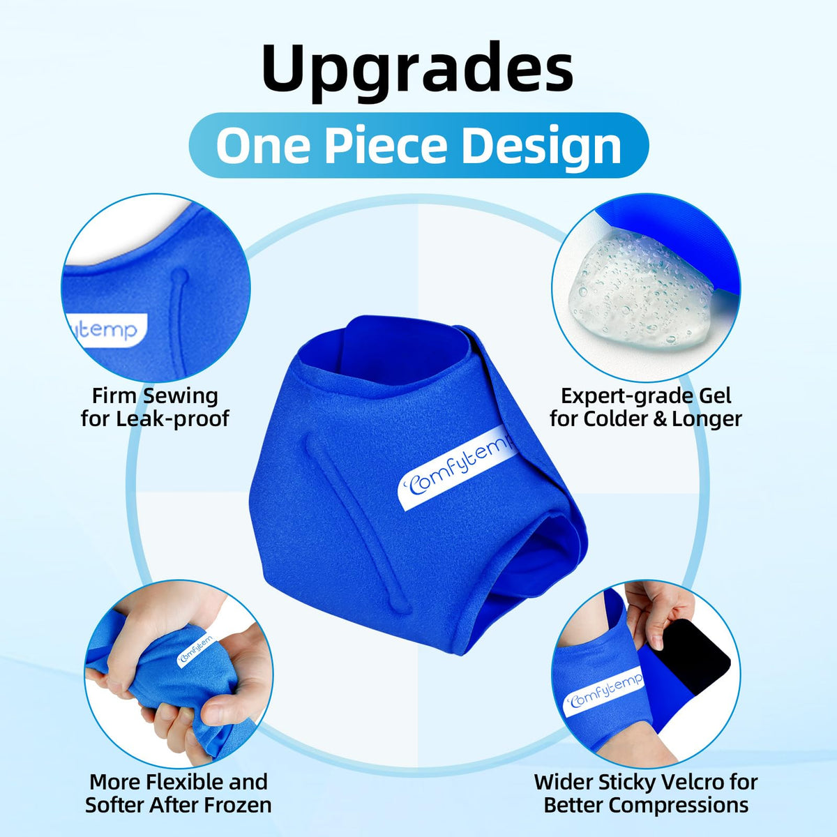 Comfytemp Ankle Ice Pack Wrap for Plantar Fasciitis, Swelling, Foot Pain Relief, Gel Ice Packs for Injuries Reusable, Hot Cold Compress for Achilles Tendonitis Sprained Ankles Feet, 2 Packs, Dark Blue