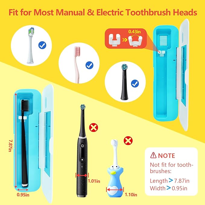 Toothbrush Sanitizer Case, TYPLFH Toothbrush Covers, Portable Toothbrush Travel Holder for Clean and Storage, C Port and AA Batteries Charge, Air Water Filt, Auto-Off, for All Toothbrushes (Blue)