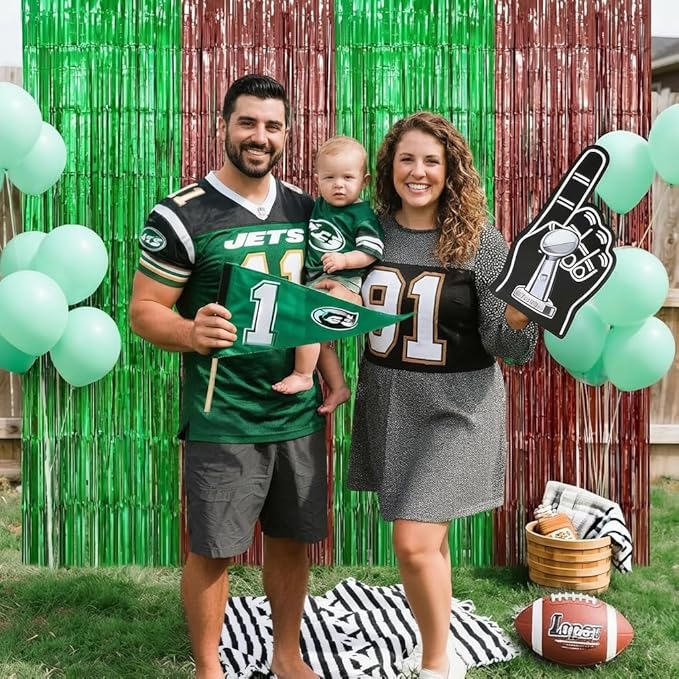 2Pack Football Party Decorations, 3.3 FT x 6.6 FT Tinsel Backdrop, Brown Green Foil Fringe Curtains Metallic Party Streamer, Football Game Day Decors 2026 Party Supplies Photo Booth Birthday Decors
