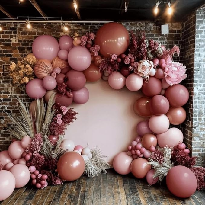 Dusty Rose Pink Balloon Garland Arch - Double Stuffed Dark Pink Balloons For Valentines Birthday Baby Shower Boho Bridal Shower Wedding Party Decorations