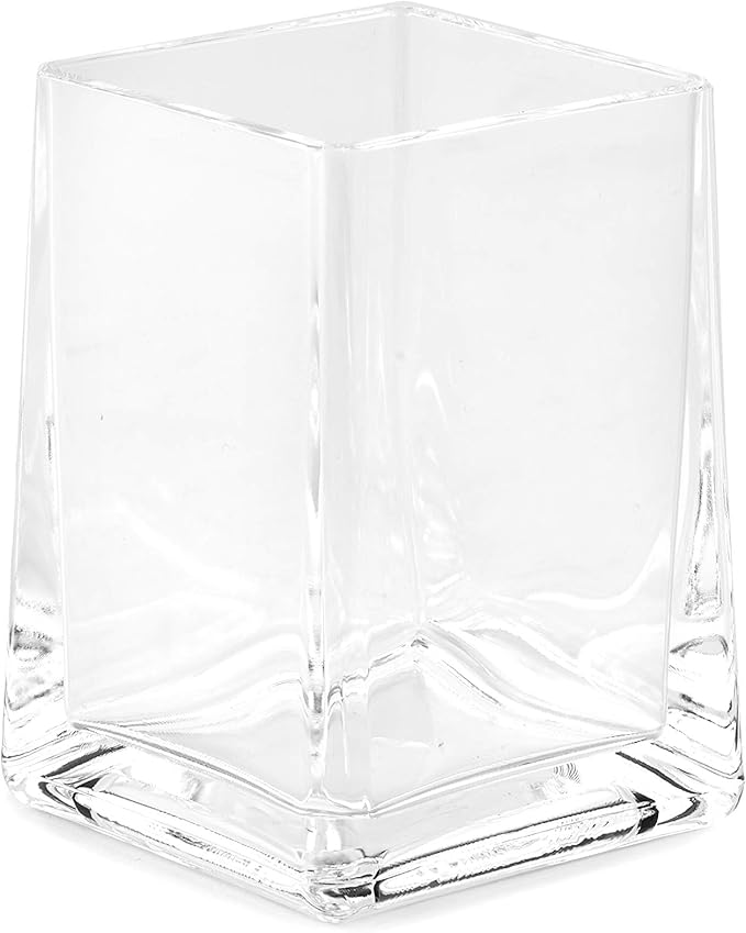 Huang Acrylic Clear Square Tapered Bathroom Toothbrush Holder/Tumbler | Easy to Clean Durable Acrylic | Single Piece Set