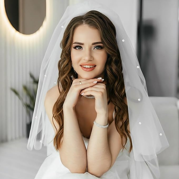 Bride to Be Set: Pearl-Trimmed Heart Sunglasses, Pearl BRIDE Sash & Tulle Veil - Bachelorette Party Bridal Accessories