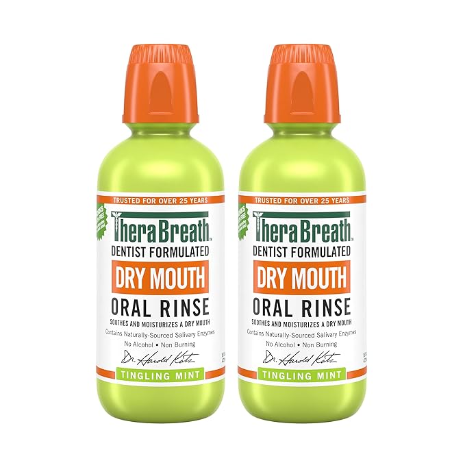 TheraBreath Dry Mouth Oral Rinse, Tingling Mint, Dentist Formulated, 16 Fl Oz (2-Pack) & Fresh Breath Dentist Formulated 24-Hour Toothpaste, Mild Mint, 4 Ounce (Pack of 2)