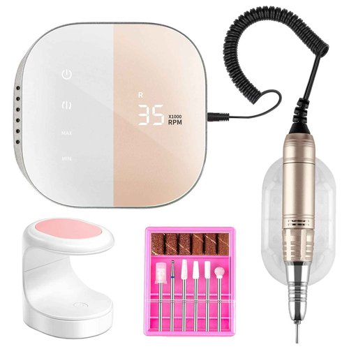 Madenia Professional Nail Drill Machine for Acrylic Nails and 16W Mini UV LED Nail Lamp, Pink