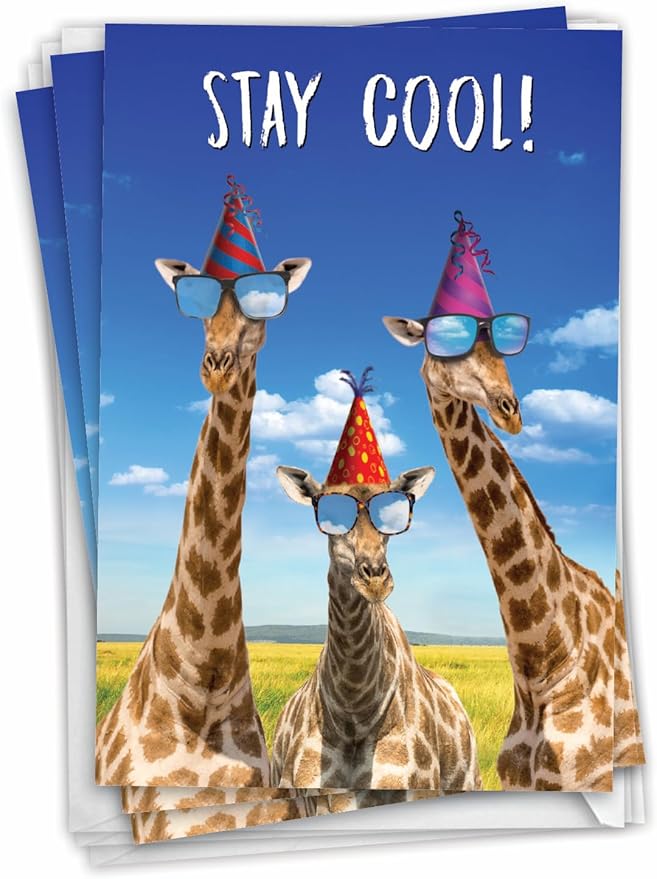 NobleWorks Pack of 3 Humorous Birthday Greeting Cards with Envelopes (1 Designs, 3 Each) Cool Giraffes C6335BDG-C3x1