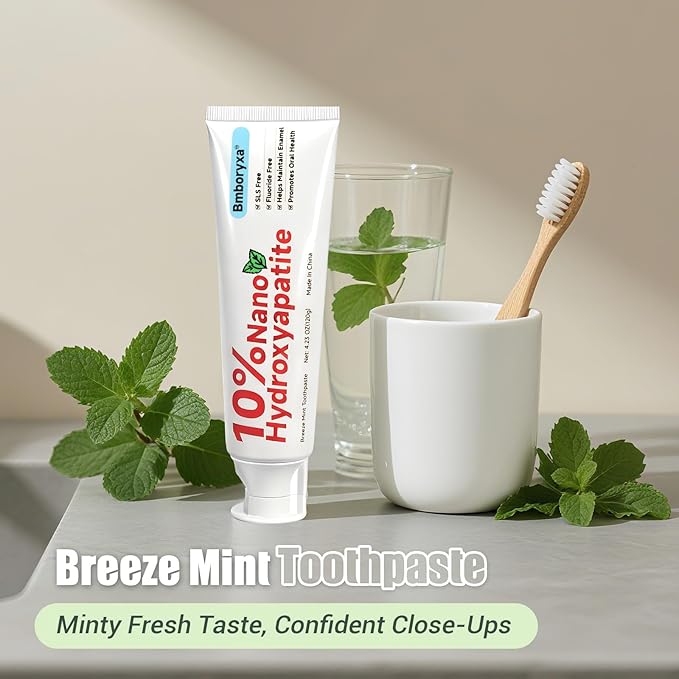 10% Nano Hydroxyapatite Toothpaste, SLS & Fluoride Free Remineralizing Toothpaste for Sensitive Teeth, Whitening, Antiplaque, Fresher Breath, Mineral Toothpast for Adults(4.23oz,Mint)