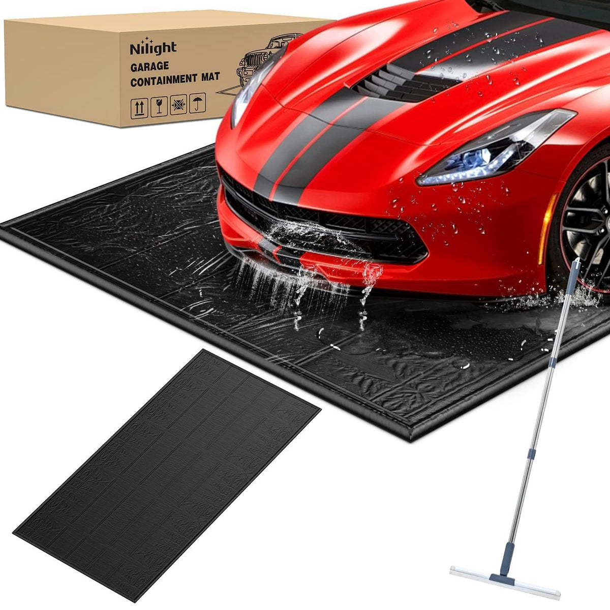 Garage Containment Mat 8'6 x 20', PVC Garage Floor Mat with 1.4 Foam Edge Barrier, Waterproof & Heavy Duty, Floor Protection for