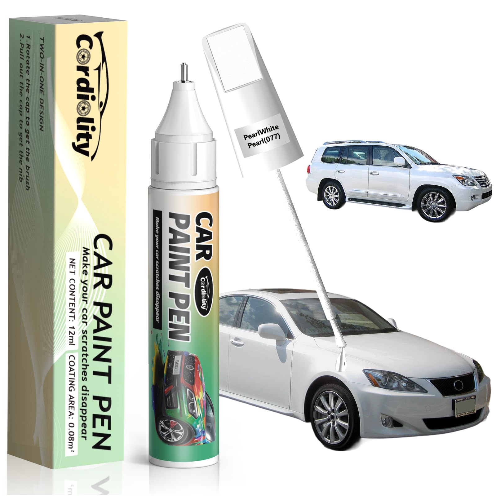 077 Pearlwhite/Starfire Pearl Touch Up Paint For Lexus, Color Accurate Car Scratch Repair Remover Pen, Quick & Easy Fix Automoti