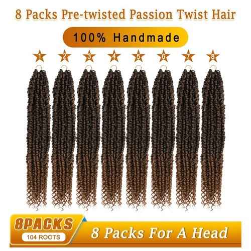 16 Packs Ombre Gold Pre-Looped Passion Twists Braiding Synthetic Hair, Pre-Twisted Passion Twist Hair 18 Inch & 24 Inch, Passion Twist Crochet Hair for Black Women Crochet Passion Twist Hair Extension