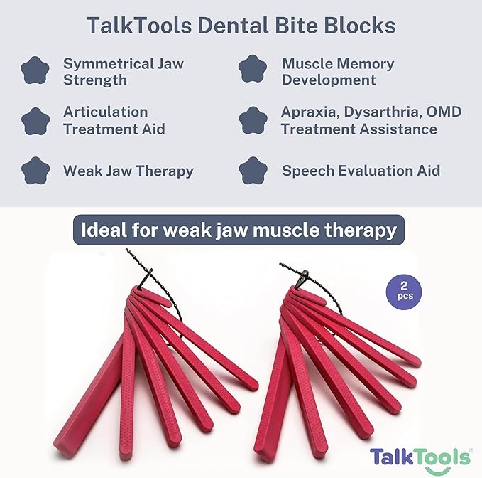 TalkTools Dental Bite Blocks | Therapy Tools to Improve Chewing and Biting Dental Bite Blocks Oral Opener Mouth Prop Dental Bite Blocks Safe for All Ages | Jaw Grading Bite Blocks | Set of 2 - Red