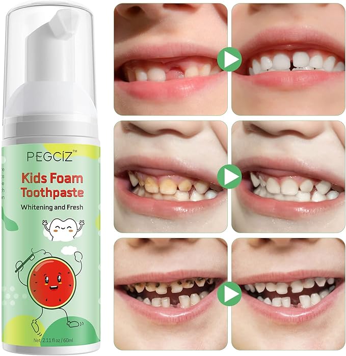 Kids Foam Toothpaste 2 Pack, Foam Toothpaste with Low Fluoride, Toddler Toothpaste for U Shaped Toothbrush Electric Toothbrush, Kids Toothpaste for Ages 3 Plus(Watermelon+Blueberry)