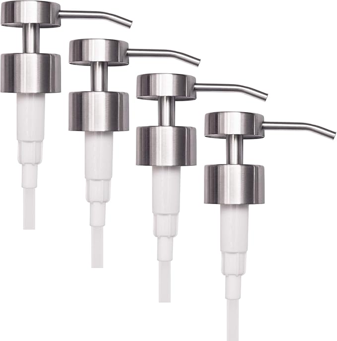 Elegant Flat Top Stainless Steel Soap and Lotion Dispenser Pumps (Brushed Nickel, 4 Pack)