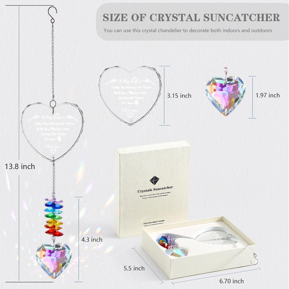 Sister Gifts, Crystal Suncatcher Gifts for Sister Birthday, Sisters Gifts from Sister, Unique Gifts for Sister, Window Hangings Home Decoration