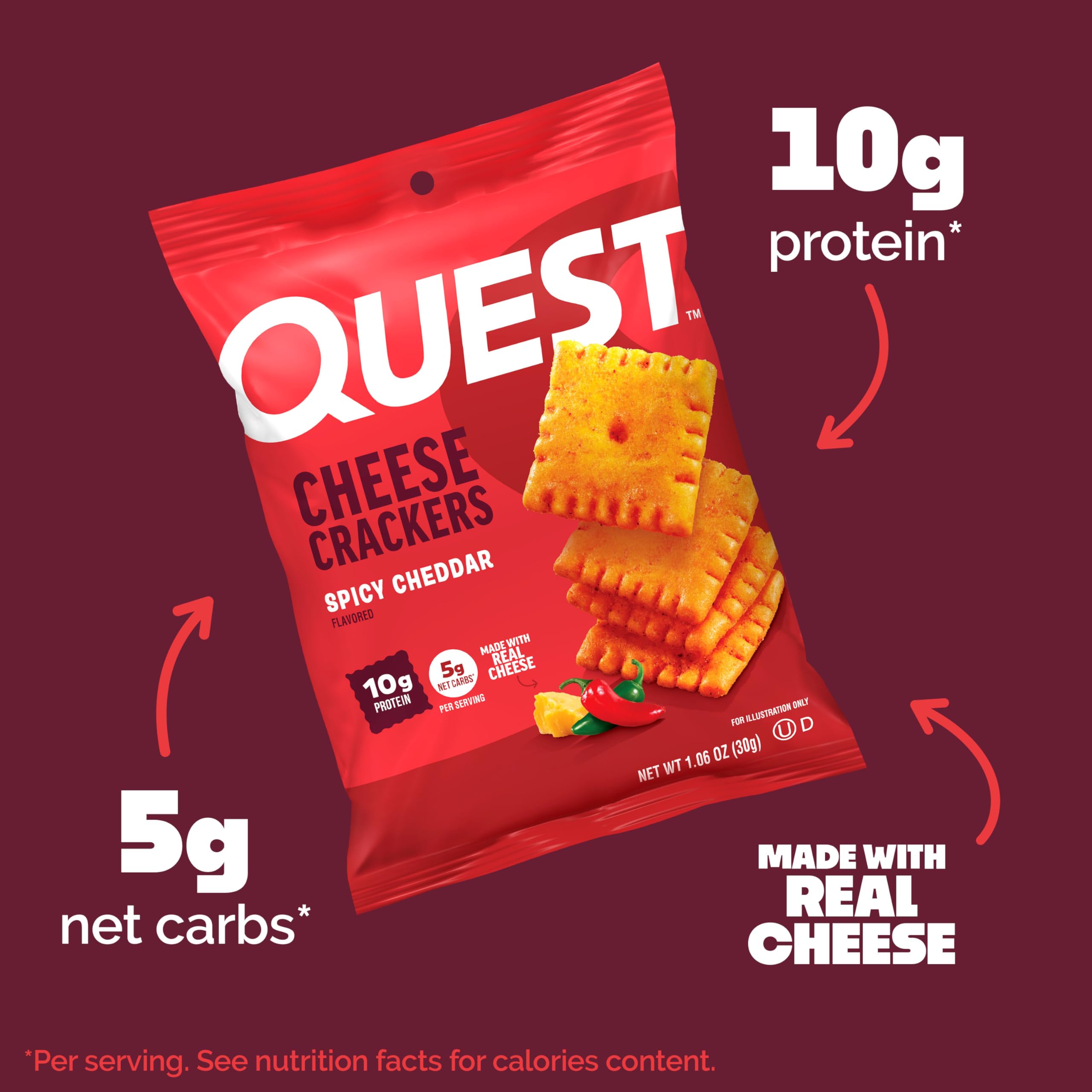 Quest Nutrition Cheese Crackers,Spicy Cheddar,10g of Protein,Low Carb,Made with Real Cheese,Protein Snack,4 Count (Pack of 2)