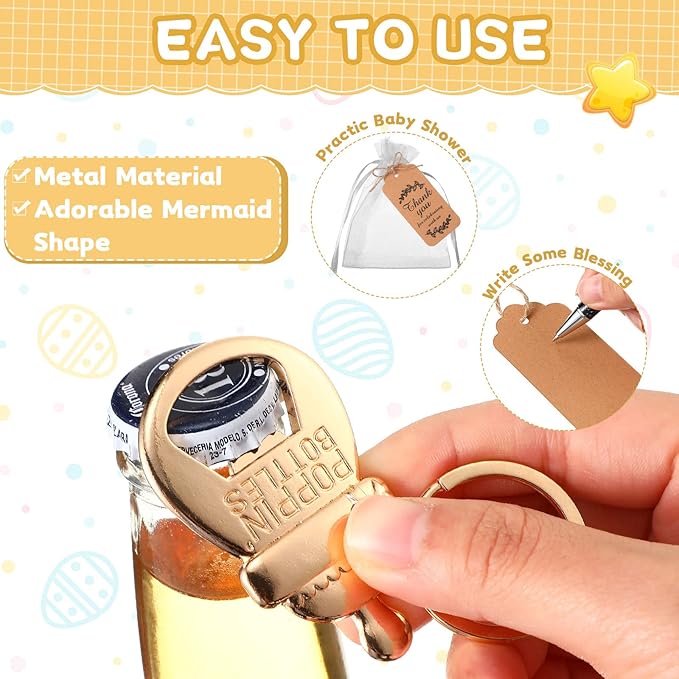 CHENGU Popping Bottle Openers Baby Shower Return Favors for Guests Bottle Opener Decorations and Souvenirs with Organza Bags Thank You Tags for Theme Party Favors (Keychain Style,151 Pieces)
