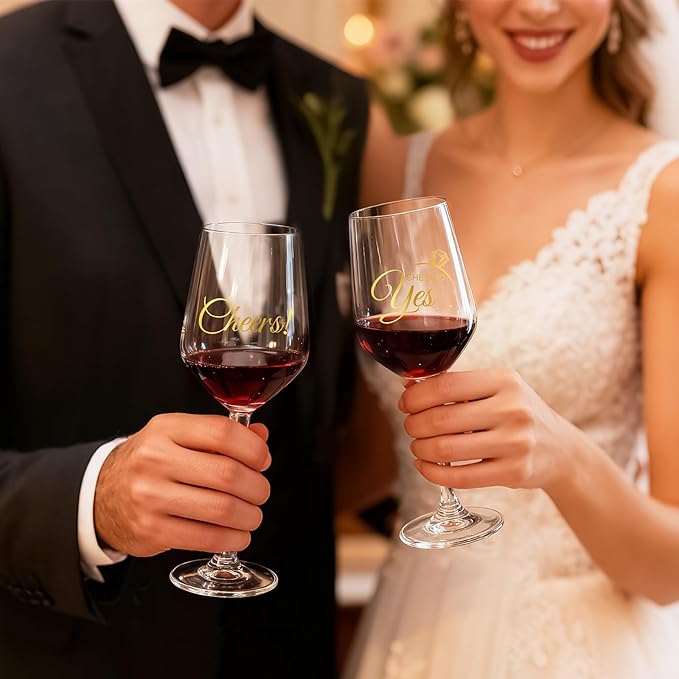 AW BRIDAL Wedding Enagagement Gifts Wine Glasses Set of 2 for Fiance and Fiancee, Bridal Shower Bachelorette Gifts for Bride and Groom to Be, Wine Glass Gift Basket for Newly Engaged Couple 2026