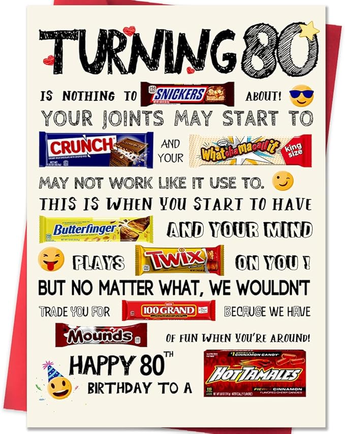 Funny 80th Birthday Card for Women Men, Happy 80th Birthday Gifts for Him Her, Unique 80 Year Old Bday Decorations Ideas for Parents Grandparents