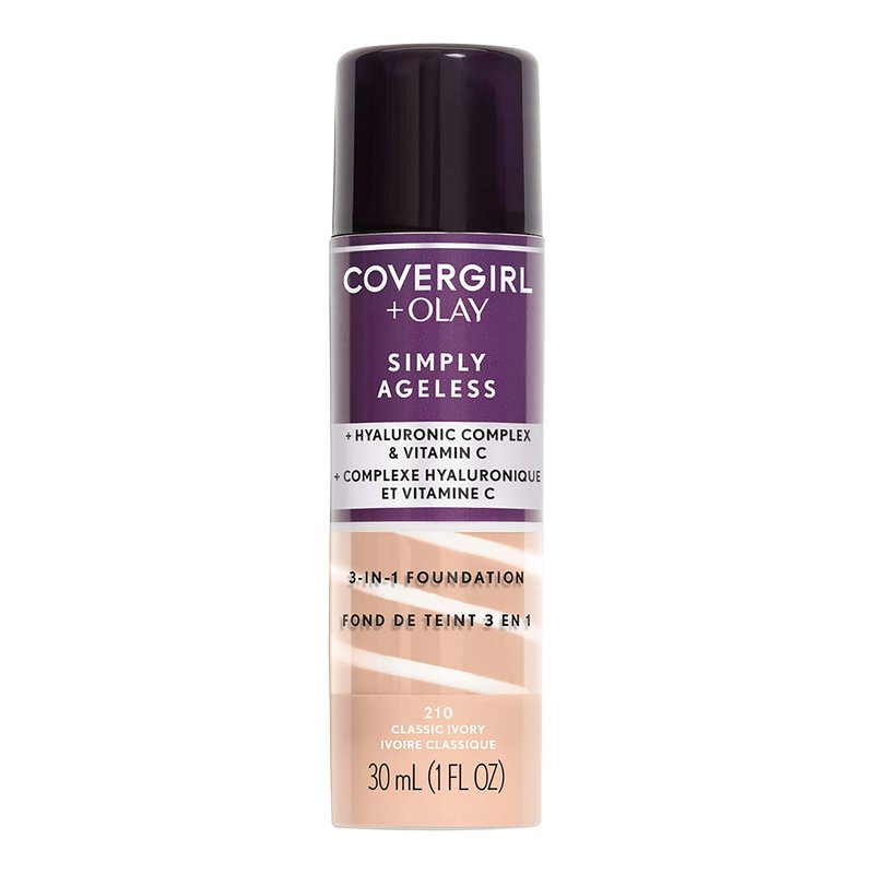 COVERGIRL+OLAY Simply Ageless Instant Wrinkle-Defying Foundation 210 Classic Ivory 0.44 Fl Oz & Simply Ageless 3-in-1 Liquid Foundation Classic Ivory
