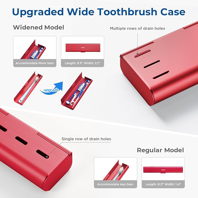 Wider Aluminum Toothbrush Travel Case, Portable Travel Toothbrush Holder, Durable Manual Toothbrush Box Container for Traveling, Bathroom, Camping, Business Trip-Not for 0.85oz Toothpaste, Red