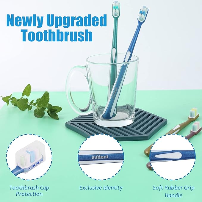 Mident Extra Soft Toothbrush for Sensitive Gums and Teeth, Newly Upgraded 10000 Bristles Micro Nano Manual Toothbrush,Ultra Soft Toothbrushes for Adult, Pregnancy and Junior (4 Pack)