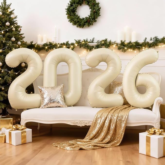 2026 Balloons Beige,40Inch Cream Huge Foil Number 2026 Balloons Nude for Happy New Year Eve Graduation Decorations