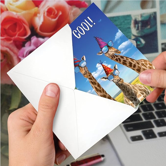 NobleWorks Pack of 3 Humorous Birthday Greeting Cards with Envelopes (1 Designs, 3 Each) Cool Giraffes C6335BDG-C3x1