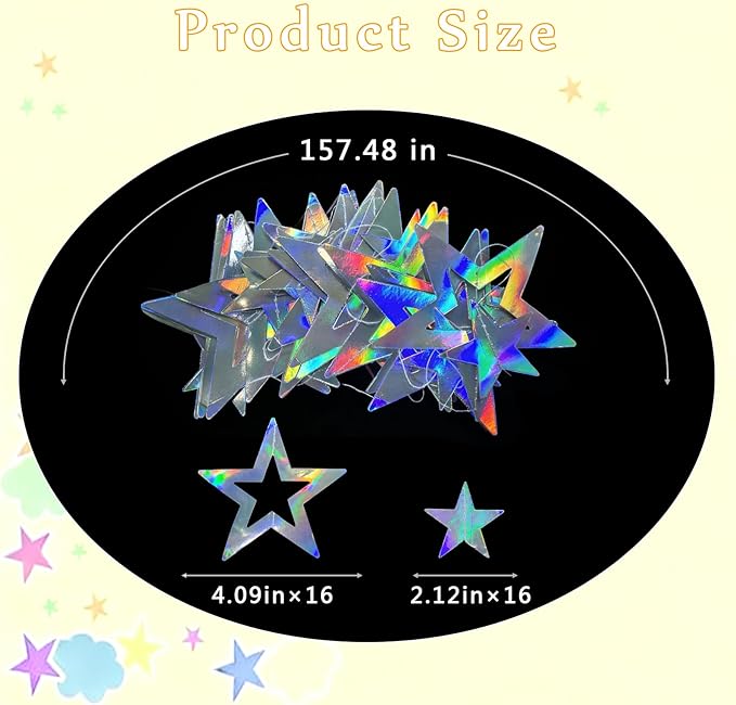 52 Feet Star Garland Banner Decorations for Party,Gold Star Hanging Bunting Banner Hanging Glitter Stars Garland Christmas Birthday Decorations (4 Pack Hollow Star)