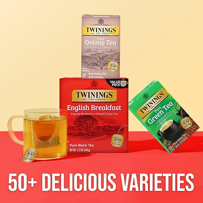 Twinings Pure Oolong Tea Individually Wrapped Bags, 20 Count (Pack of 1), Warm, Nutty Flavor & Golden Colour, Caffeinated, Enjoy Hot or Iced, 20 Teabags