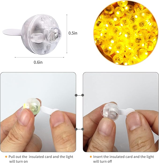 100pcs Yellow LED Balloon Light, Tiny Led Lights Round LED Ball Lamp for Balloons Birthday Party Event Fun Indoor Outdoor Wedding Decoration Halloween Christmas Supplies