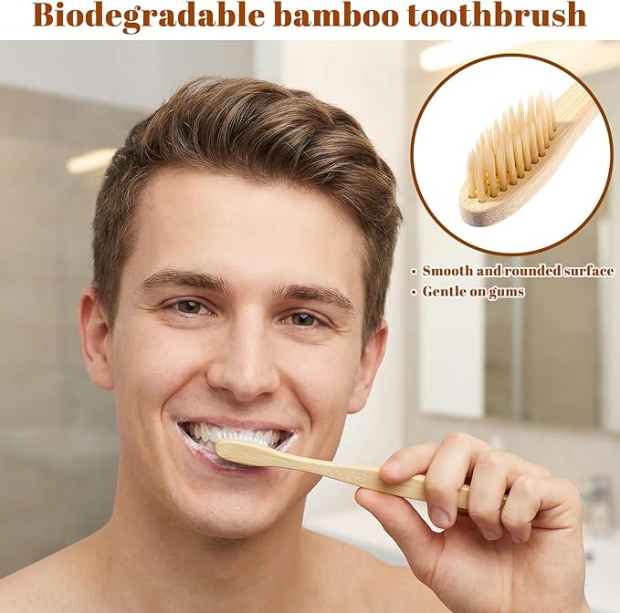 Bamboo Toothbrush Medium Bristle 10 Pack Tooth Brushes Soft Adult Travel Toothbrush Set Natural Wooden Toothbrushes for Adults