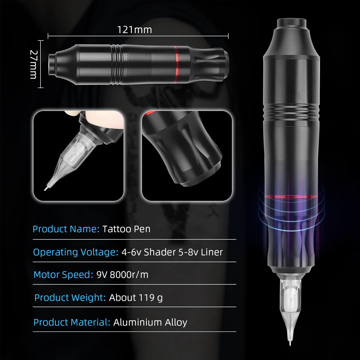 Tattoo Pen Kit ATOMUS Cartridge Tattoo Machine Kit Complete Tattoo Cartridge Needles Power Supply Inks Caps Kit for Tattoo Beginners Professional