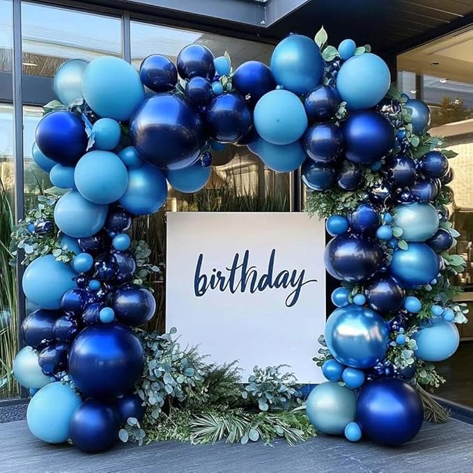 Navy Royal Blue Balloon Arch Kit Double Stuffed Metallic Blue Balloon Garland Varied Sizes for Birthdays Baby Showers Graduations Weddings Proms More Special Occasions