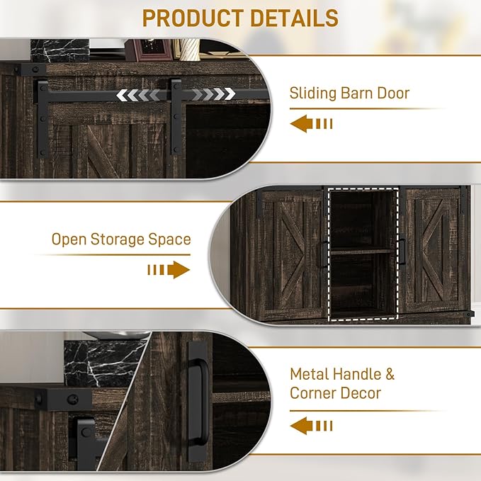 Vabches Bar Cabinet with Storage, Farmhouse Storage Cabinet with Sliding Barn Doors and Adjustable Shelves Small Rustic Liquor Cabinet for Living Room, Kitchen, Entryway