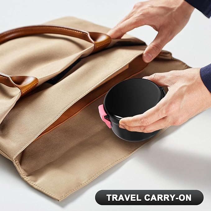 Leak Proof Denture Case, Travel Denture Bath Cup for Soaking Dentures & Retainer, Retainer Cleaner Case, Round False Teeth Container, Black+Pink.