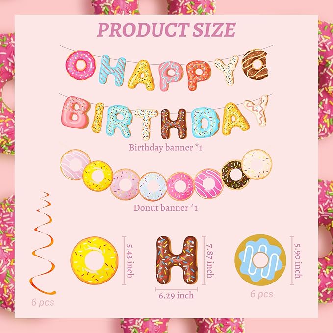 Donut Happy Birthday Banner Donut Garland Banner Donut Hanging Swirl Donut Theme Party Decoration for Baby Shower Birthday Party Supplies
