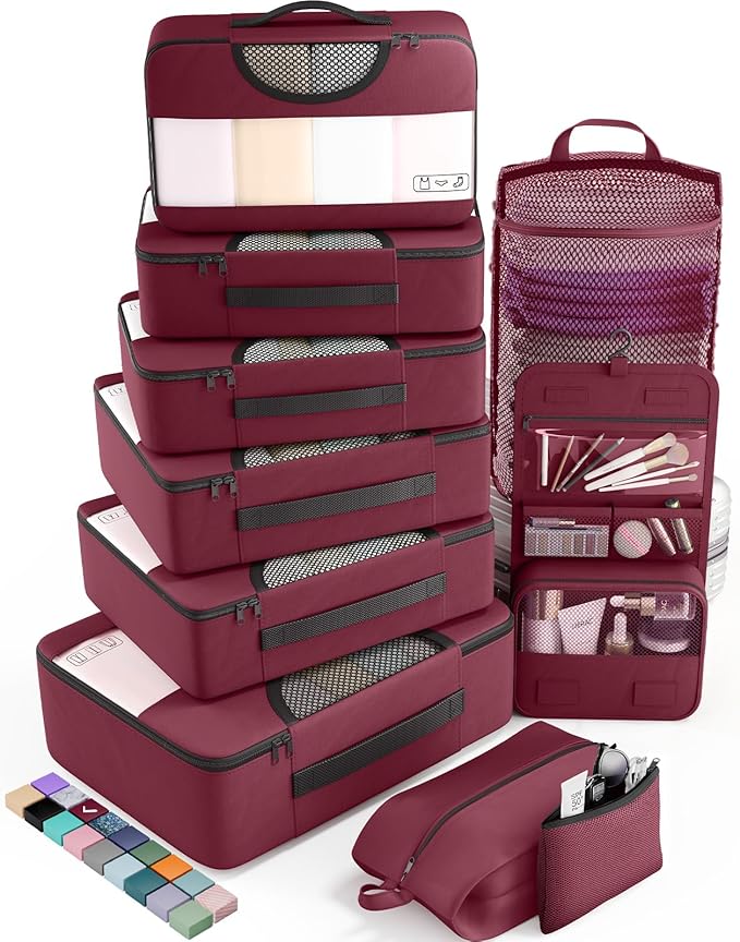 Veken 10 Set Packing Cubes for Travel Essentials, Suitcase Organizer Bags in 4 Sizes, Carry-On Luggage Accessories with Large Laundry Bag & Passport Holder, Must-Have for Airplane, Road Trip & Camping