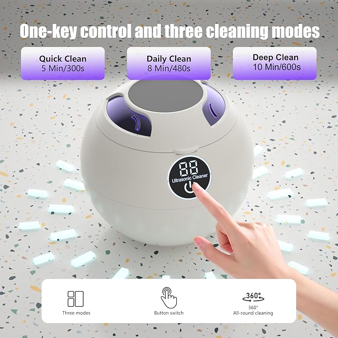 Retainer Cleaner Machine 45kHz Ultrasonic Dental Retainer Cleaner with 3 Modes and Digital Timer Mouth Guard for Retainer Clean, Denture Clean, Night Guard, Braces, Aligner, Jewelry 200ML (White)