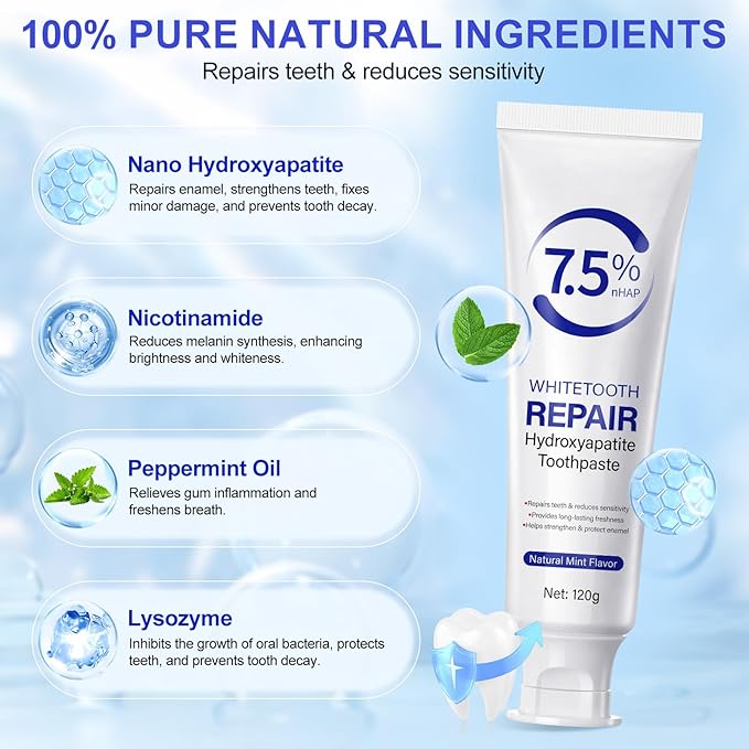 2 Pack Hydroxyapatite Toothpastes for Enamel Protection and Tooth Strengthening (4.23 Oz), Fluoride-Free Formula with Gentle Mint, for Sensitive Teeth, Daily Protection, Long-Lasting Fresh Breath
