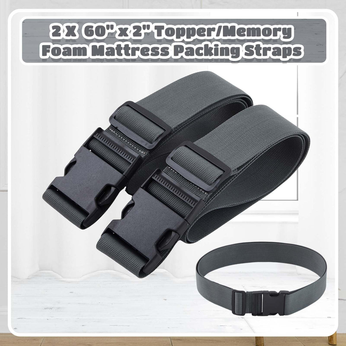 Wowangce 2 Pack Mattress Moving Straps, Adjustable Packing Straps with Buckles for Mattress Storage or Moving, Fits Twin & Full (60" x 2")