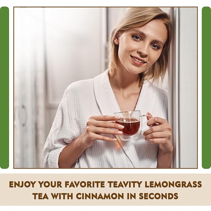 Teavity Organic Lemongrass and Cinnamon Tea Pods for Keurig - Naturally Decaffeinated Herbal Tea Blend (36 Pods)
