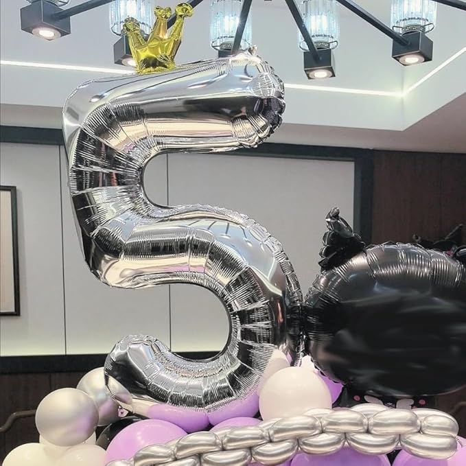 Silver Number 2 Balloon with Crown, 40 inch Silver Number Balloon 2nd Birthday Party Decoration Silver Crown Balloons 0-9 for Birthday Party Anniversary Decorations Supplies