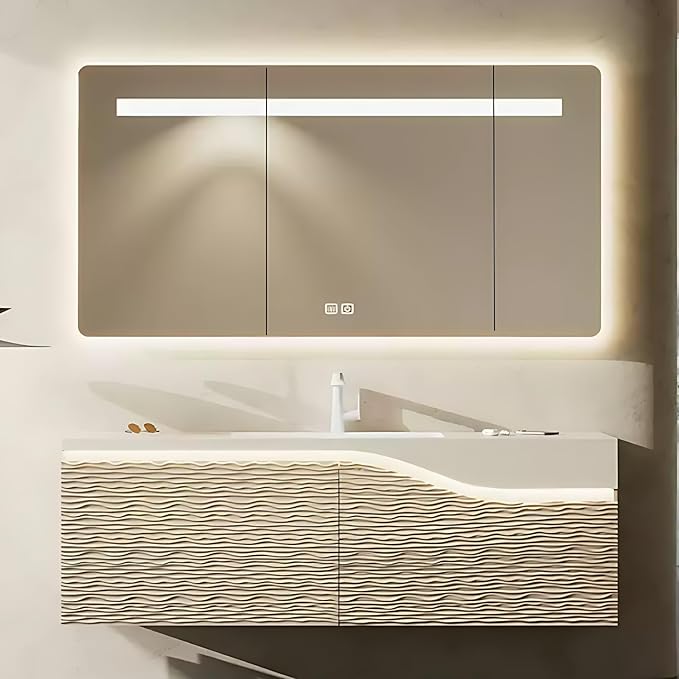 36in Elegant Modern Luxury Bathroom Vanity with Sink - Wall Mounted Solid Wood Cabinet & Smart LED Defogging Mirror | Single Sink Bathroom Cabinets