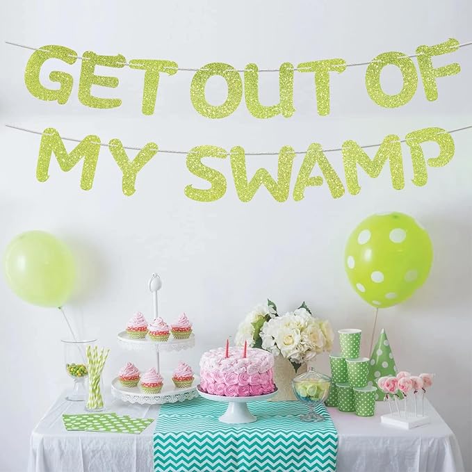 Pre-Strung Party Decorations Get out of my Swamp Bunting Banner Green Glitter Birthday Funny Housewarming Party Decor