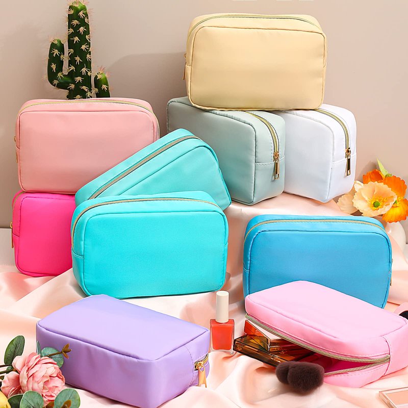 Sweetude 10 Pieces Nylon Makeup Bag Cosmetic Bags for Women Reusable Makeup Organizer Bag Cosmetic Travel Bag Big Capacity Toiletry Travel Organizer with Zipper(Colorful)